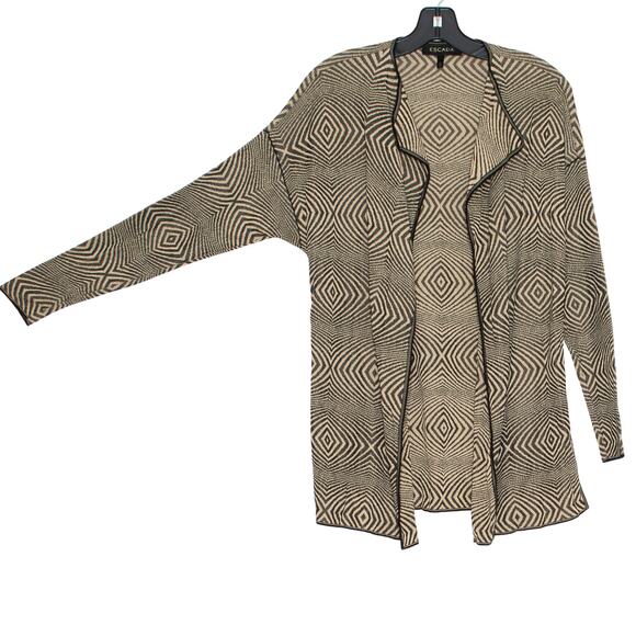 Escada Cardigan Geometric Open Luxury Statement Designer Tan Black 38 Medium - Picture 6 of 7